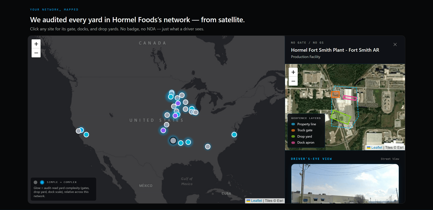 Live YardFlow network map of the Hormel Foods network