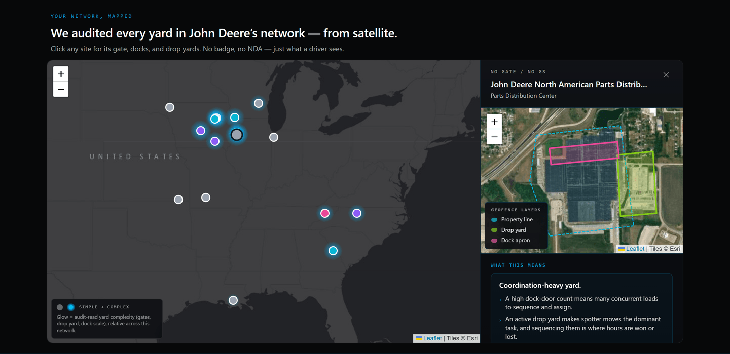 Live YardFlow network map of the John Deere network